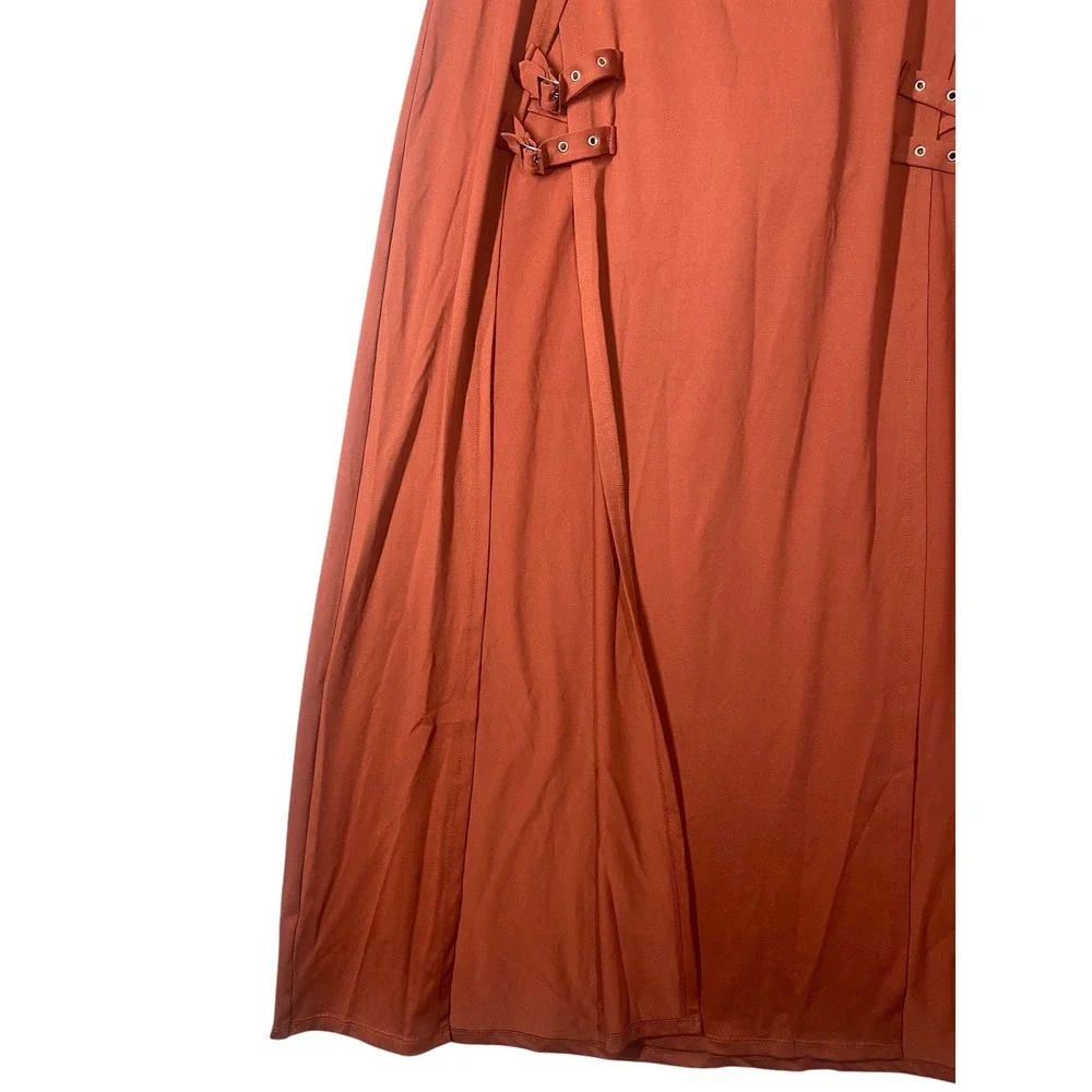 Halara Rust Red Double Slit Buckle Detail High‎ Waisted Maxi Skirt Womens XL NEW